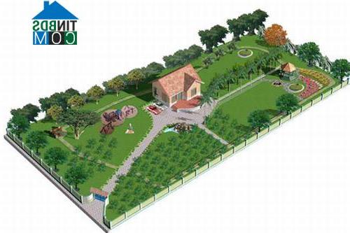 Trong mẫu thiết kế này, nhà vườn nằm ở vị trí trung tâm khu đất