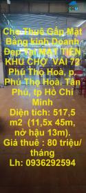 Cho Thuê Gấp Mặt Bằng kinh Doanh Đẹp Tại MẶT TIỀN KHU CHỢ VẢI Phú Thọ Hoà, Tân Phú, TP Hồ Chí Minh