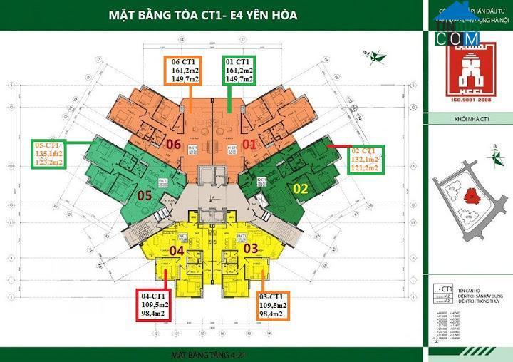 Mặt bằng thiết kế tầng 4-21 tòa CT1 dự án E4 Yên Hòa