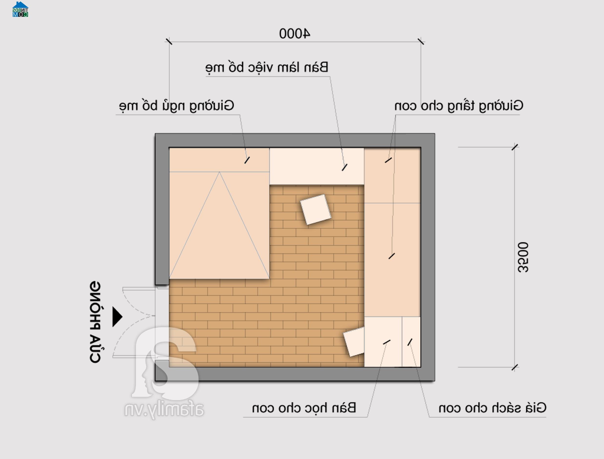 Ảnh Tư vấn bài trí phòng nhỏ cho nhà 4 người, DT 14m2