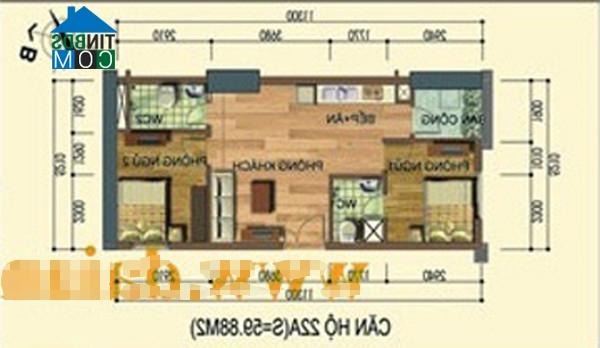 Ảnh Tư vấn bài trí căn hộ chung cư 2 phòng ngủ, DT 59,88m2