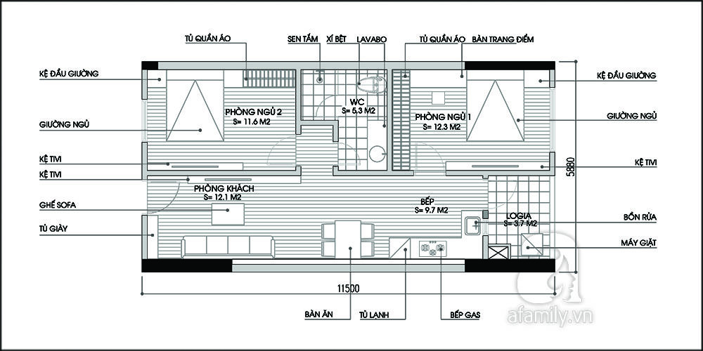 Ảnh Cải tạo và bài trí nội thất khoa học, tiện dụng cho căn hộ 65m2