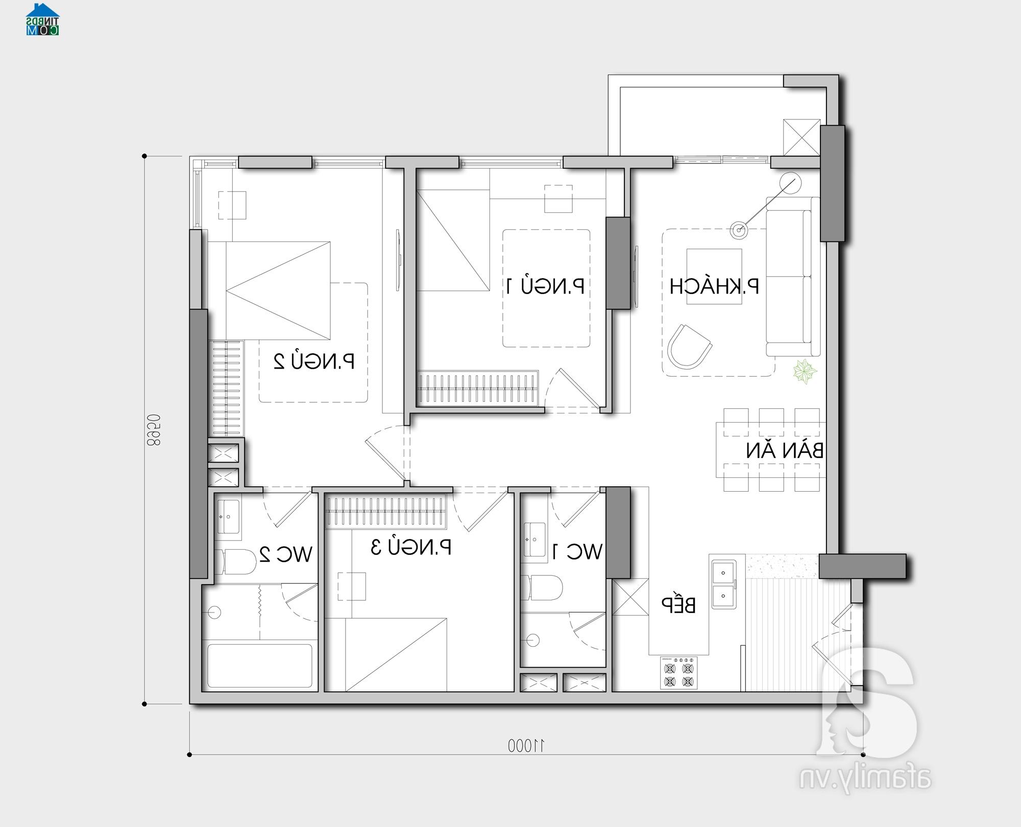 Ảnh Tư vấn bố trí nội thất cho căn hộ chung cư 97m2