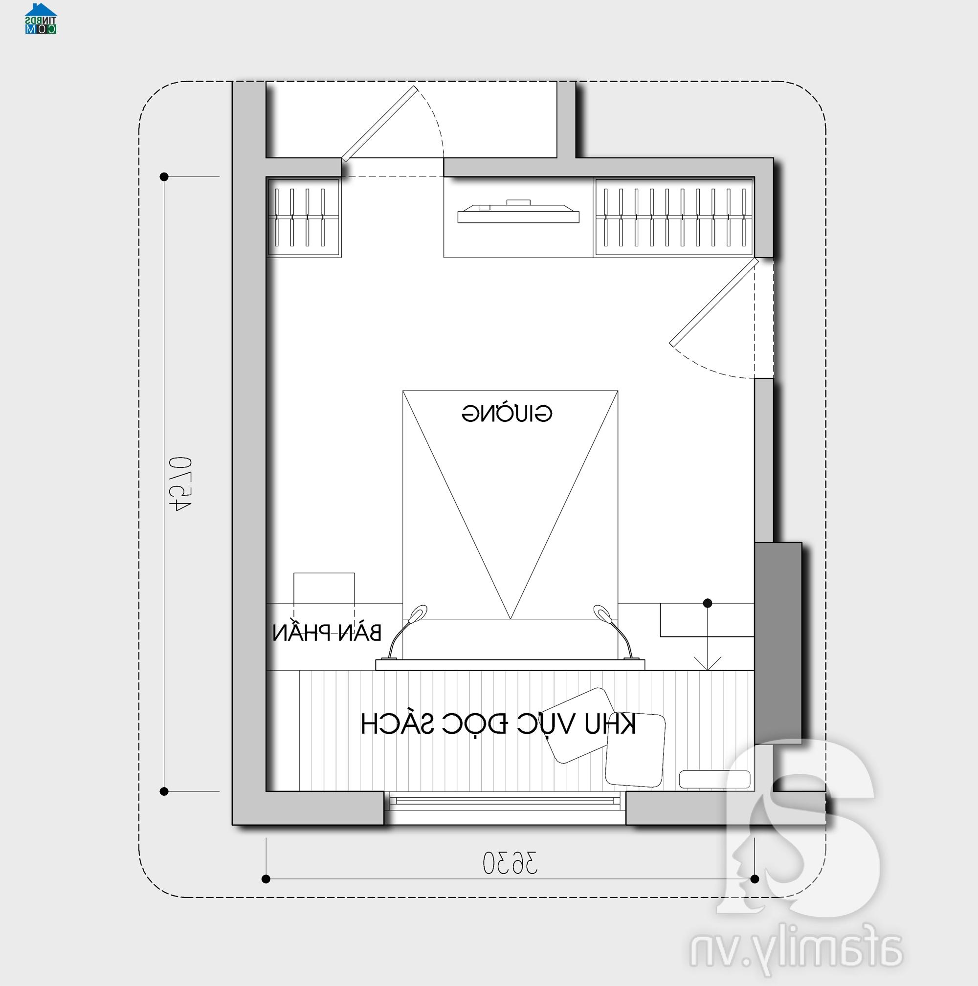 Ảnh Tư vấn bài trí nội thất cho phòng ngủ vướng dầm nhà, DT 17m2