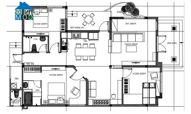 Mặt bằng bố trí biệt thự hiện đại, xanh mát