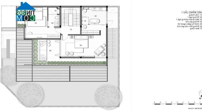 Bản vẽ thiết kế mặt bằng tầng 1, biệt thự 3 tầng