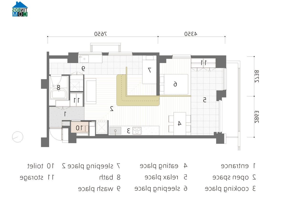 Sơ đồ bố trí căn hộ 64m2