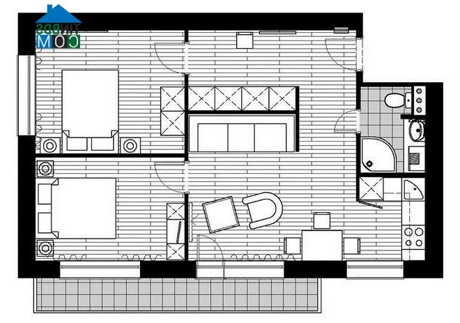 Ảnh Thiết kế căn hộ 56m2 tài tình với hai phòng ngủ