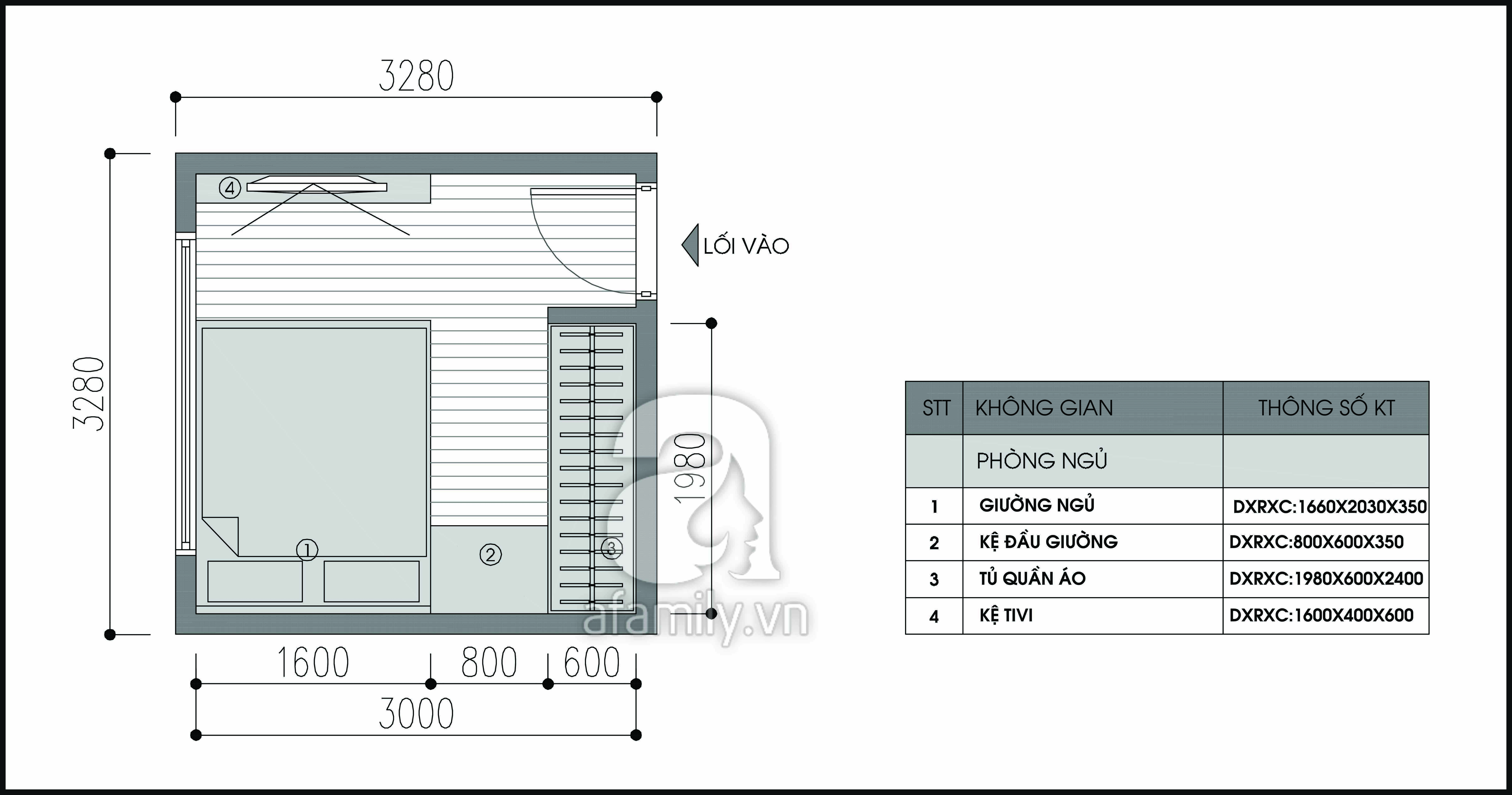 Mặt bằng bố trí nội thất phương án 1