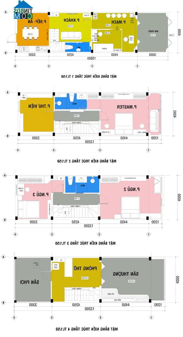 Ảnh Tư vấn thiết kế xây nhà ống 4 tầng gam trắng chủ đạo, DT 60m2