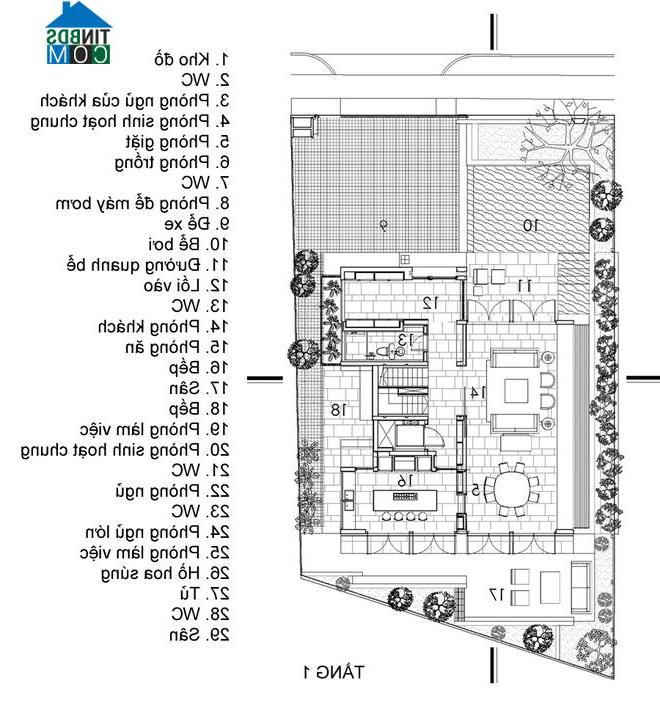 Mặt bằng thiết kế tầng 1