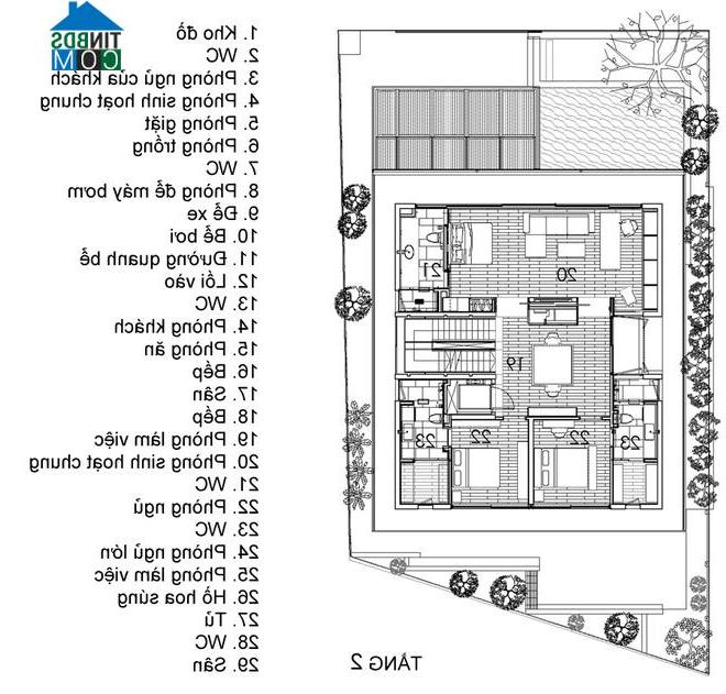 Mặt bằng thiết kế tầng 2