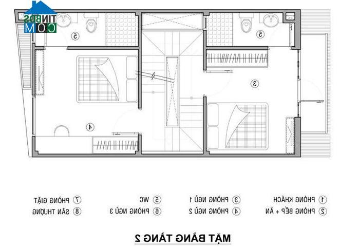 Tầng 2 bố trí 2 phòng ngủ với 2 WC riêng biệt