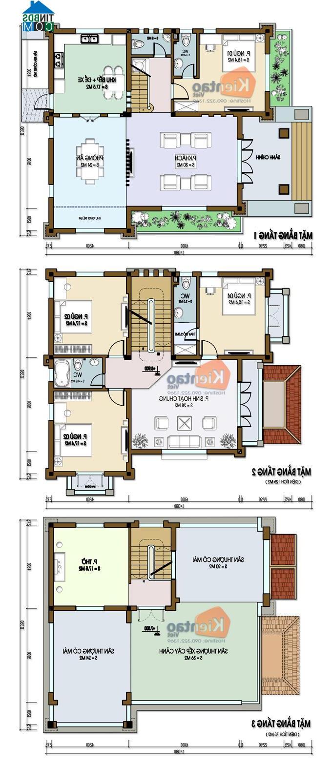 Ảnh Thiết kế biệt thự 3 tầng trên mảnh đất 1.250m2