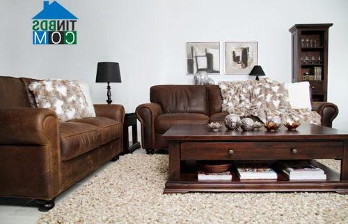 Phòng khách sang trọng với bộ sofa có gam màu trầm ấm