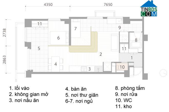 Mặt bằng bố trí của căn hộ 64m2