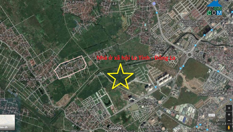 Vị trí Khu nhà ở xã hội La Tinh - Đông La, Hà Đông. Ảnh: Googlemap