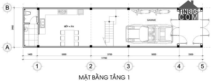 Tầng 1 là nơi để ôtô và bếp