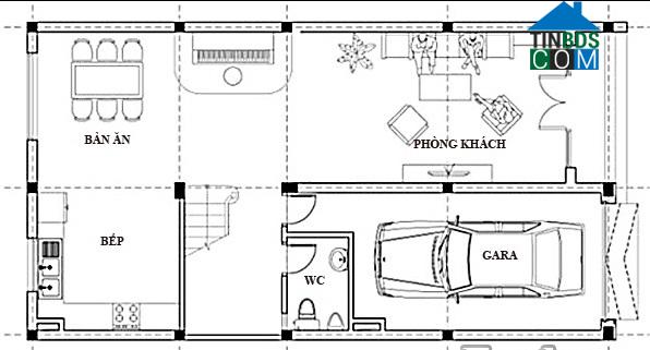 Mặt bằng tầng 1 nhà 3 tầng, DT 52m2