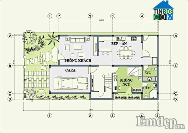 Sơ đồ bố trí mặt bằng tầng 2, nhà 3 tầng hiện đại.