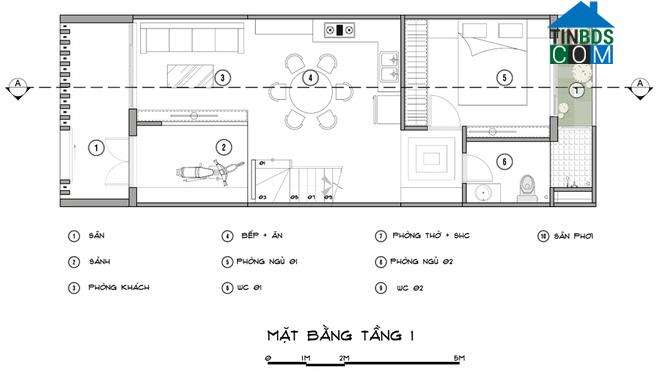 Tầng 2 là không gian của phòng ngủ dự phòng và một phòng thờ, mái lợp tôn.