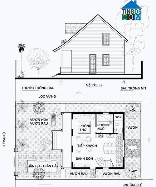 Bản vẽ mặt bằng tầng 2 nhà vườn 64m2