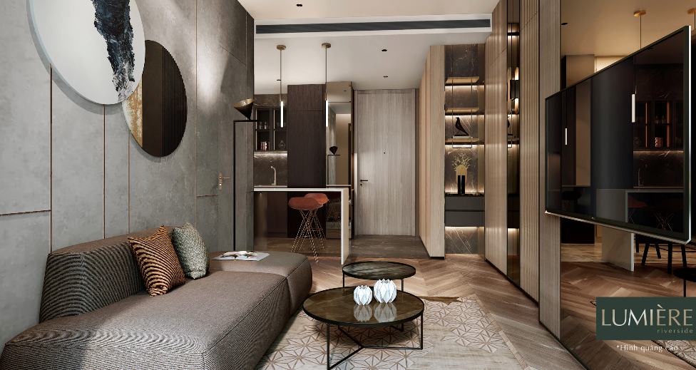 Nội thất căn hộ được thiết kế theo ngôn ngữ xanh và sang với những vật liệu tự nhiên cao cấp