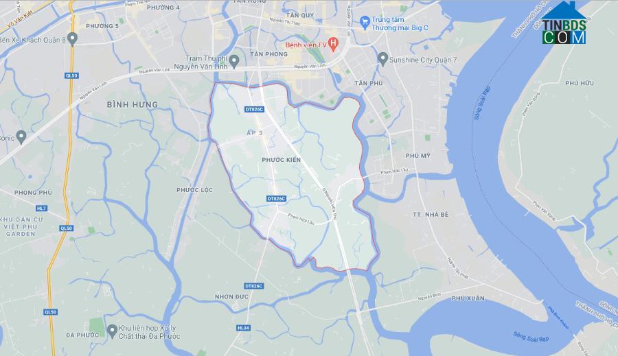 Vị trí xã Phước Kiển, huyện Nhà Bè. Ảnh chụp Google Maps. 