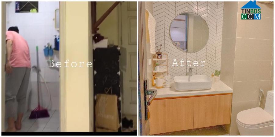 Hình ảnh của phòng vệ sinh trước và sau cải tạo