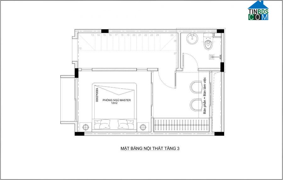 Mặt bằng nội thất tầng 3.