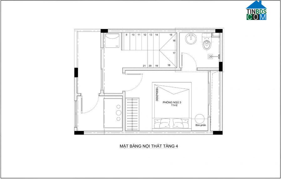 Mặt bằng nội thất tầng 4.