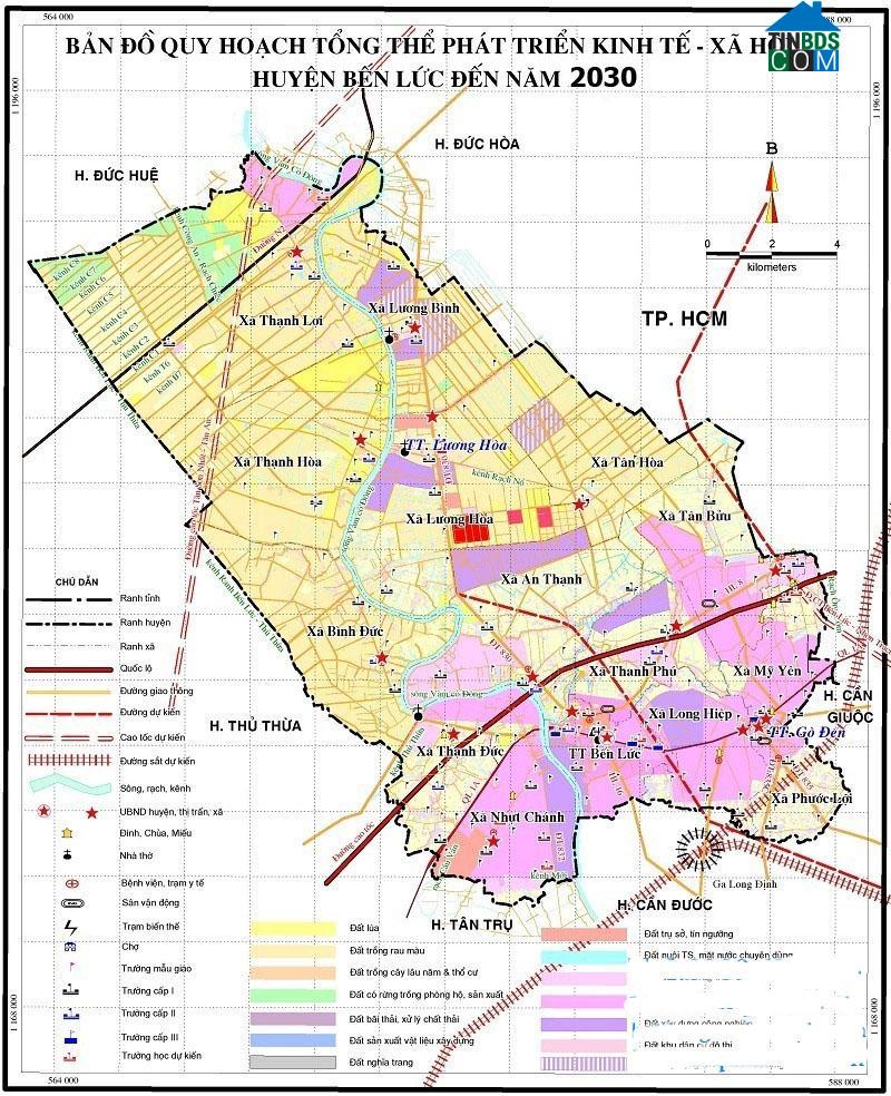 Bản đồ quy hoạch tổng thể phát triển kinh tế xã hội huyện Bến Lức đến năm 2030. Ảnh: Internet