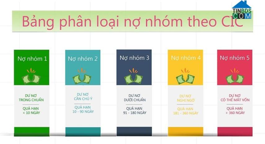 Các nhóm nợ theo phân loại của CIC.