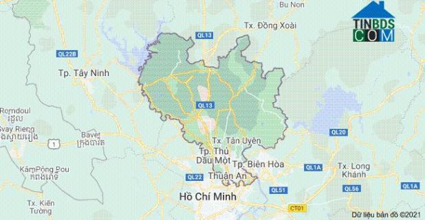 Bản đồ của Bình Dương. Ảnh chụp từ Google Maps.