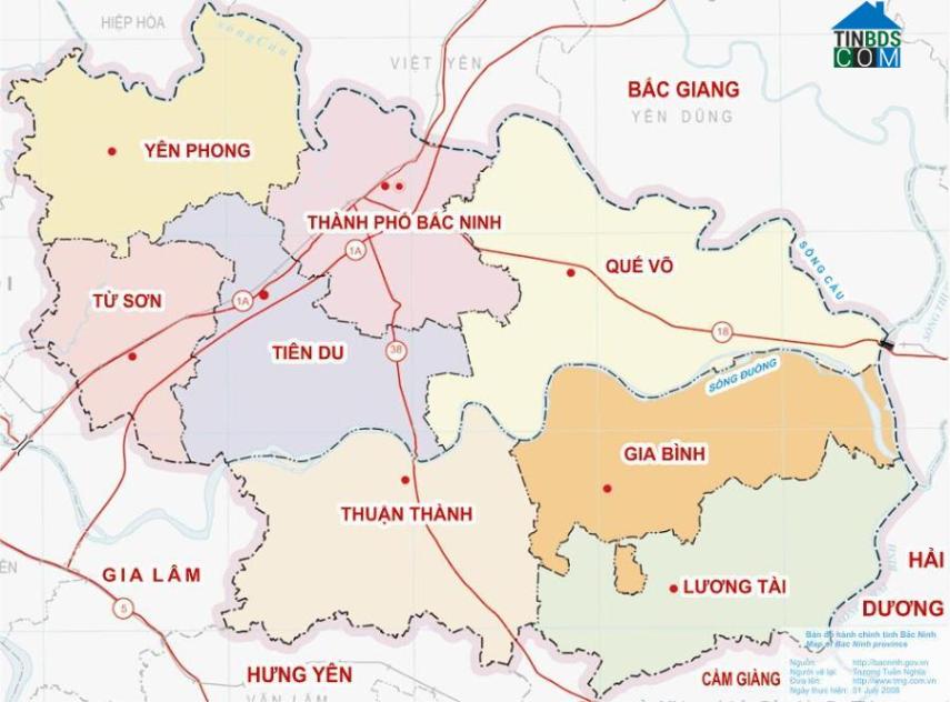 Vị trí địa lý huyện Thuận Thành. 