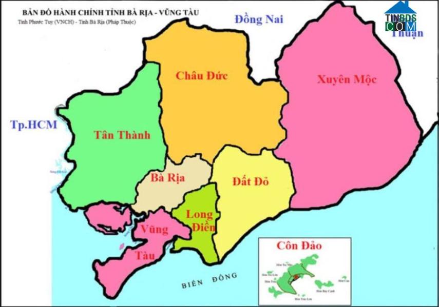 Bản đồ hành chính tỉnh Bà Rịa - Vũng Tàu.