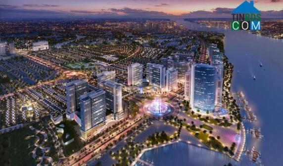 Phối cảnh bến tàu trên cao lúc chiều tối tại Izumi City.