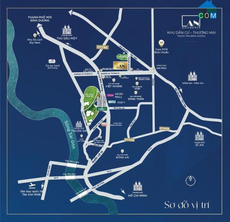 An Residence sở hữu vị trí đắc địa ngay trung tâm Thuận An, mặt tiền đường Thuận An Hòa, ngay KDC sầm uất hiện hữu