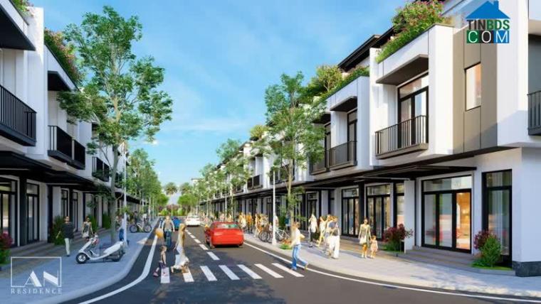 Phối cảnh dãy nhà phố 1 trệt 2 lầu được thiết kế theo phong cách hiện đại.