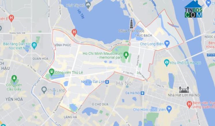 Vị trí quận Ba Đình trên Google Maps.