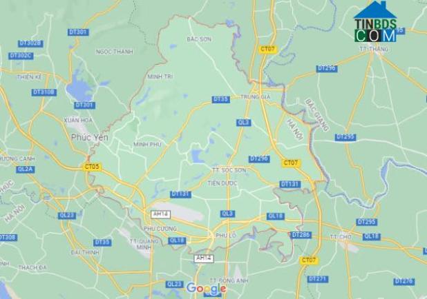 Ranh giới huyện Sóc Sơn trên Google Maps.