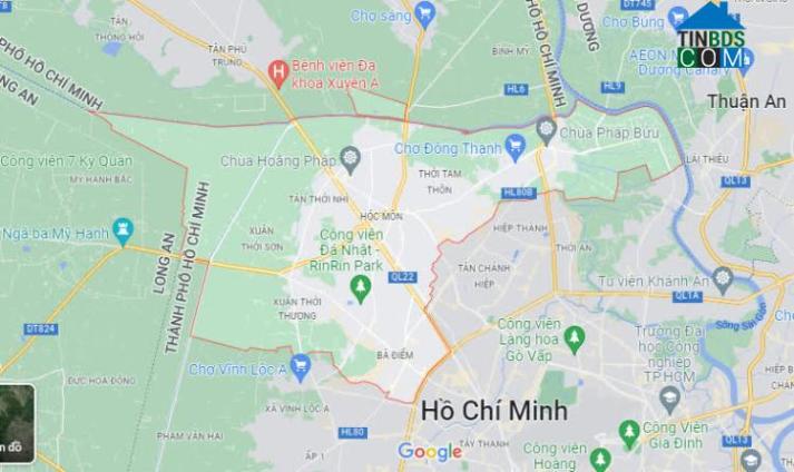 Vị trí huyện Hóc Môn thành phố Hồ Chí Minh trên Google Maps.