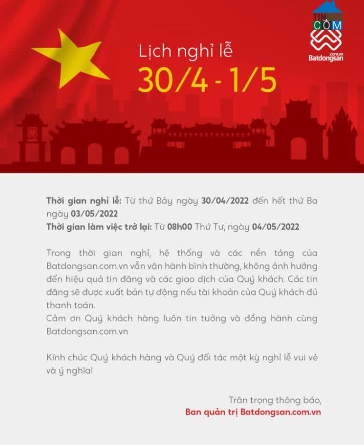 Ảnh Tinbds.COM thông báo lịch nghỉ lễ 30/4 và 1/5