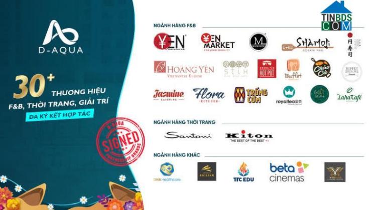 Bến phố D-Aqua đã thu hút hơn 30 thương hiệu lớn thuộc các ngành hàng ăn uống, thời trang, giáo dục, chăm sóc sức khỏe, làm đẹp...