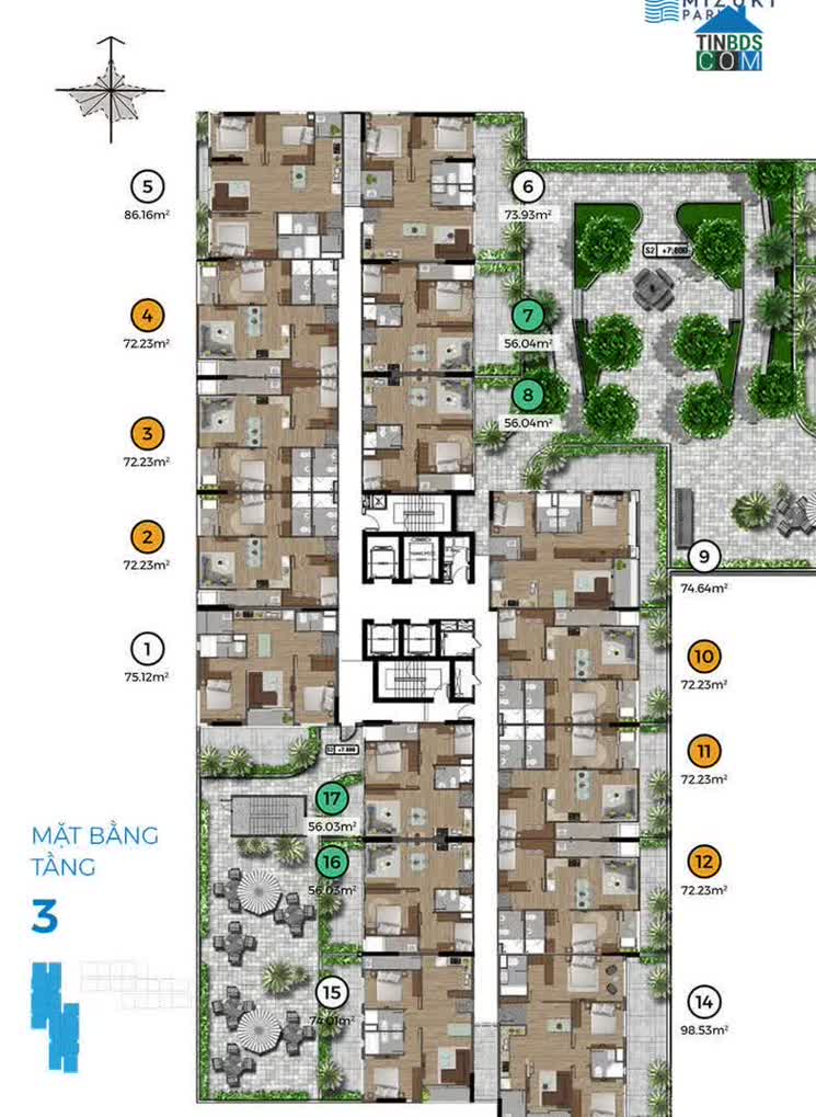Mặt bằng căn hộ Mizuki Park tòa MP2