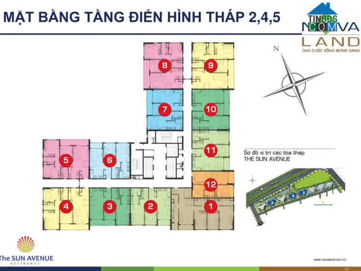 Bản vẽ mặt bằng The Sun Avenue tháp 5, tầng điển hình, loại căn hộ ở, tương tự tháp 2 và tháp 4.