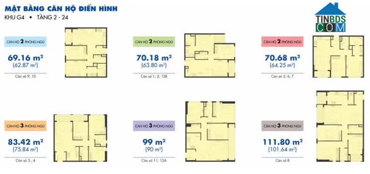 Mặt bằng căn hộ 2 phòng ngủ, 3 phòng ngủ chung cư Sunrise Riverside.