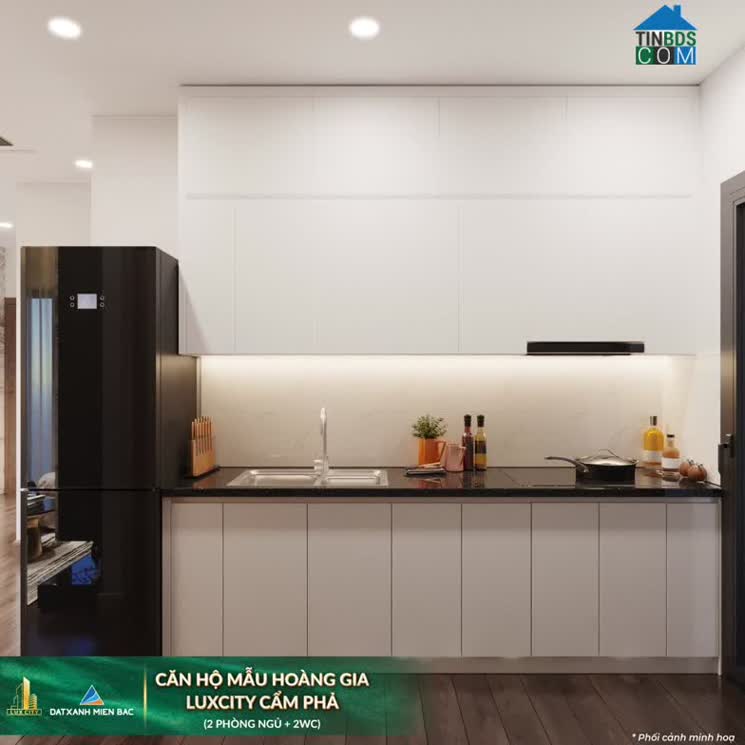 Phòng bếp căn hộ mẫu 2PN + 2VS – Luxcity Cẩm Phả