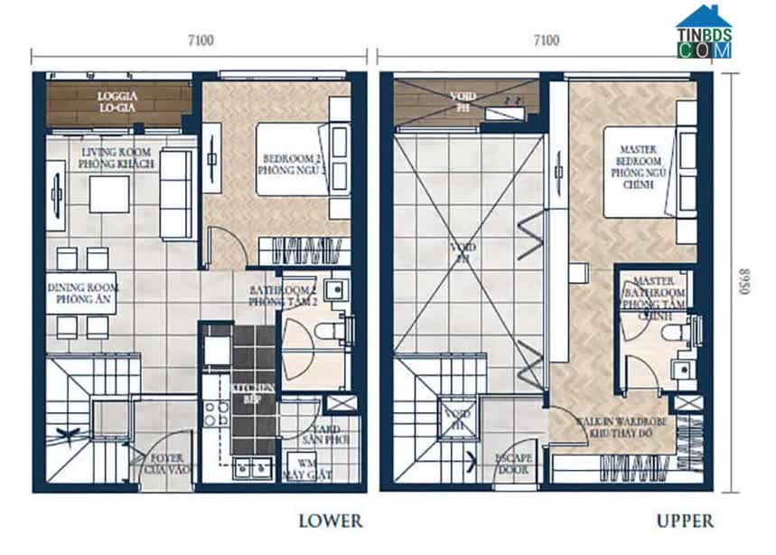 Căn 2 phòng ngủ diện tích 103m2 tòa Berdaz