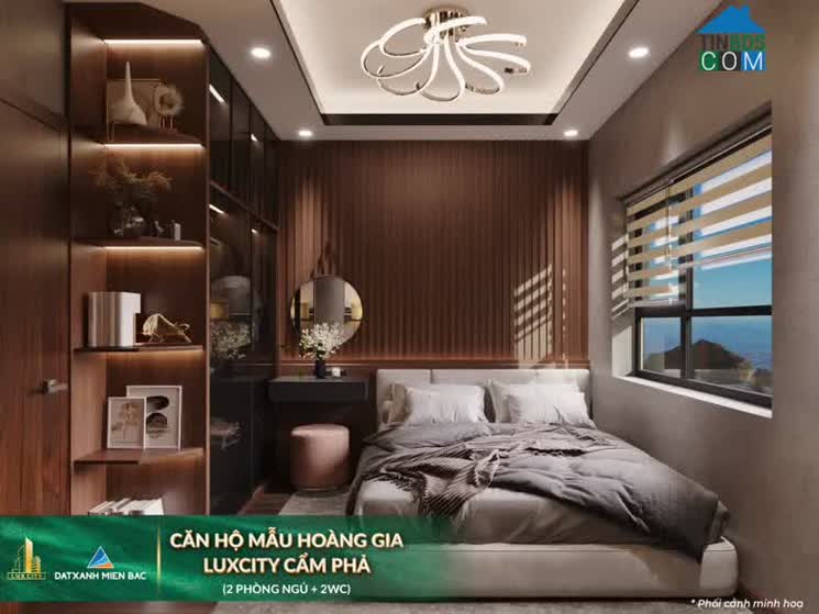 Phòng ngủ căn hộ mẫu 2PN + 2VS – Luxcity Cẩm Phả